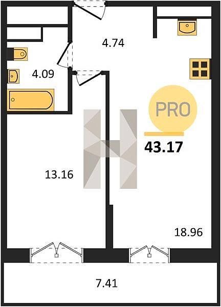 Продается 1-комн. квартира, 43.17 м², ЖК Высочество, 