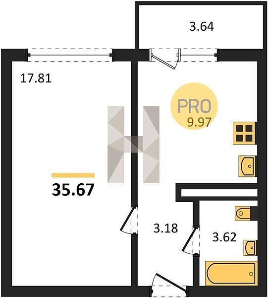 Продается 1-комн. квартира, 35.67 м², ЖК Тихорецк, 