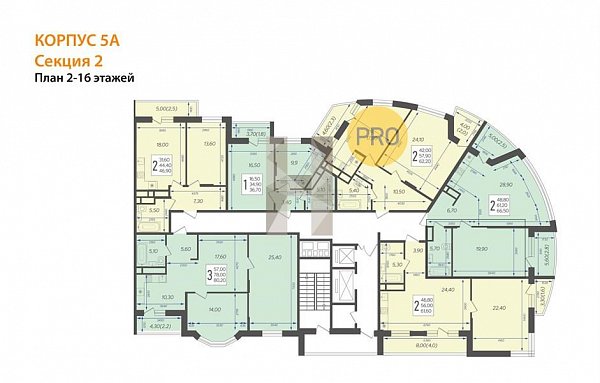 1-комн. квартира, 61.6 м², ЖК Зеленодар (№132793)