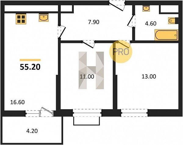 Продается 2-комн. квартира, 55.2 м², ЖК Мегасити, 