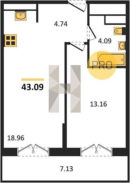 Продается 1-комн. квартира, 43.09 м², ЖК Высочество, 
