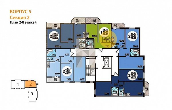 2-комн. квартира, 62.09 м², ЖК Молодежный-2 (№133310)