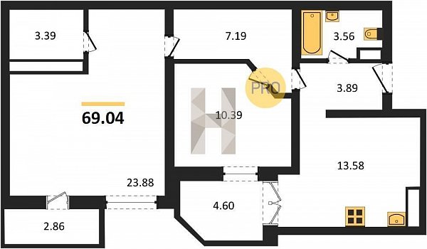 Продается 2-комн. квартира, 69.04 м², ЖК Гулливер, 