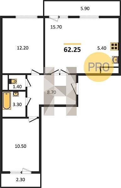 Продается 2-комн. квартира, 62.25 м², ЖК Ракурс, 