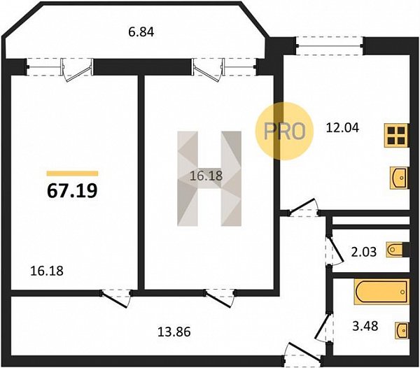 Продается 2-комн. квартира, 67.19 м², ЖК Лучший, 