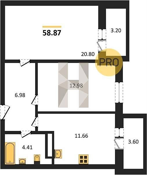 Продается 2-комн. квартира, 58.87 м², ЖК Вектор, 