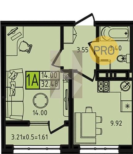 Продается 1-комн. квартира, 32.48 м², ЖК Яблоневый-2, 