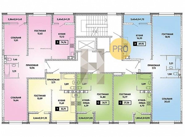 3-комн. квартира, 74.76 м², ЖК Архитектор (№133001)