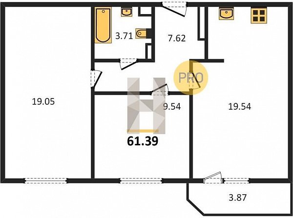 Продается 2-комн. квартира, 61.39 м², ЖК URAL, 