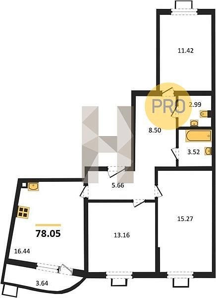 Продается 3-комн. квартира, 78.05 м², ЖК Фонтаны, 