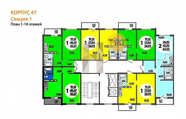 1-комн. квартира, 44.53 м², ЖК Восточно-Кругликовский (№133473)
