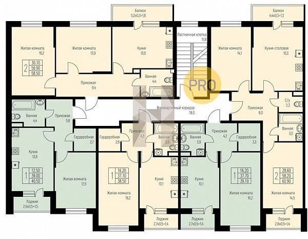 2-комн. квартира, 60.6 м², ЖК Nova Vita (№133547)