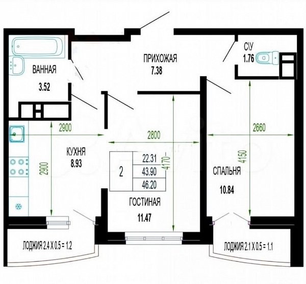 Продается 2-комн квартира, 46.5 м², р-н Петра Метальникова, 