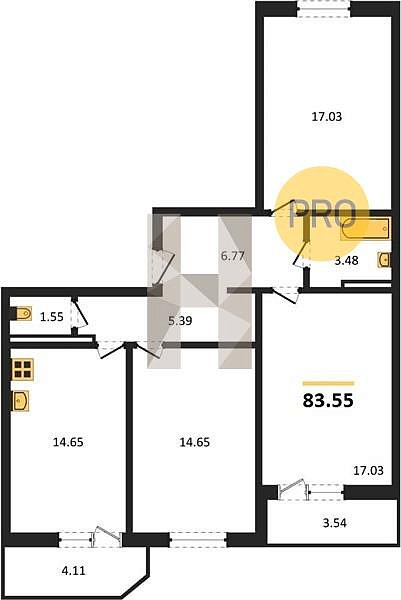 Продается 3-комн. квартира, 83.55 м², ЖК Молодежный-2, 