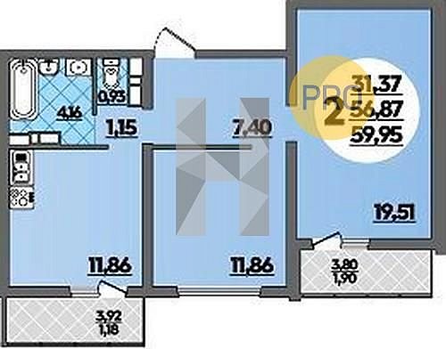 Продается 2-комн. квартира, 59.95 м², ЖК Предгорье Лаго-Наки, 