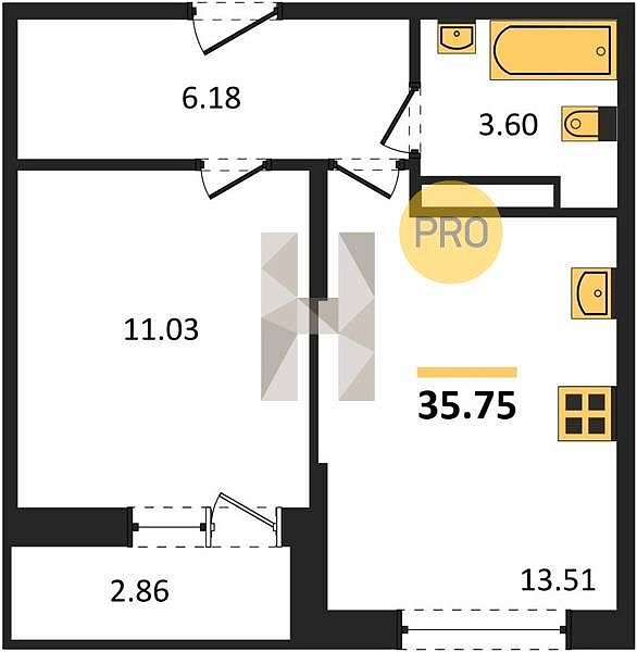 Продается 1-комн. квартира, 35.75 м², ЖК Смородина-2, 