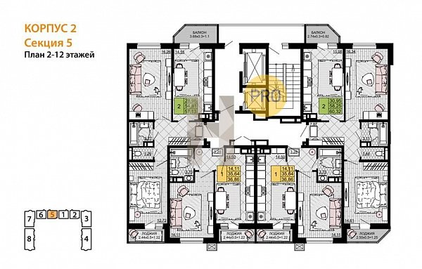 1-комн. квартира, 36.86 м², ЖК Дружба (№133831)