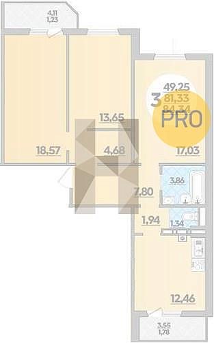 Продается 3-комн. квартира, 84.34 м², ЖК Дом на Фестивальной, 