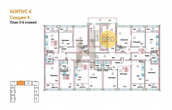 3-комн. квартира, 87.41 м², ЖК Гарантия на Обрывной (№132527)