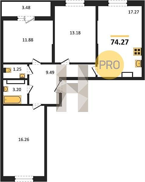 Продается 3-комн. квартира, 74.27 м², ЖК Друг-2, 