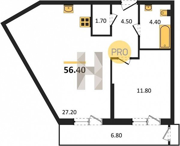 Продается 1-комн. квартира, 56.4 м², ЖК Рекорд-2, 