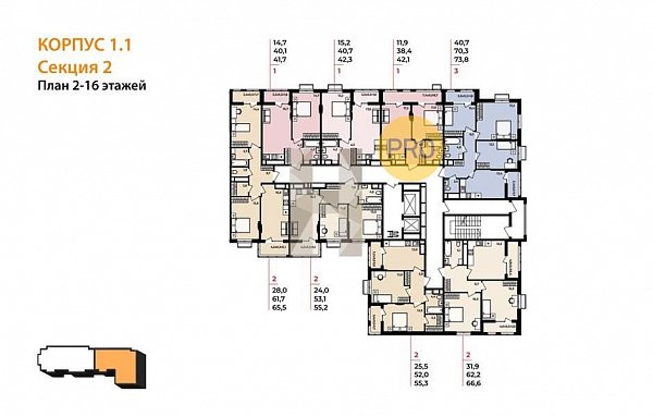 1-комн. квартира, 41.7 м², ЖК Мегасити (№133444)