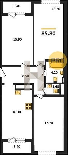 Продается 3-комн. квартира, 85.8 м², ЖК Все Свои, 