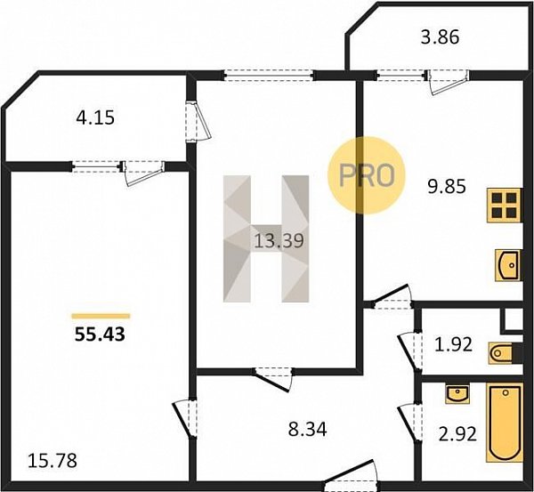Продается 2-комн. квартира, 55.43 м², ЖК Огурцы, 