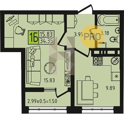 Продается 1-комн. квартира, 34.35 м², ЖК Яблоневый-2, 