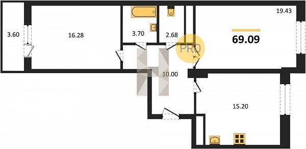 Продается 2-комн. квартира, 69.09 м², ЖК AVrorA, 