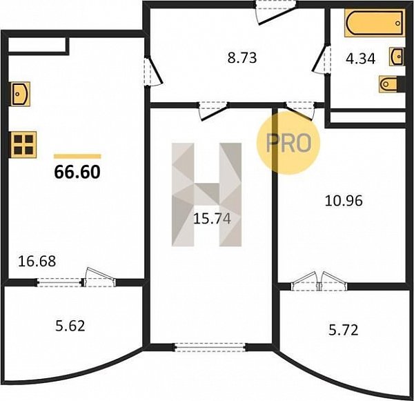 Продается 2-комн. квартира, 66.6 м², ЖК Хорошая Погода, 
