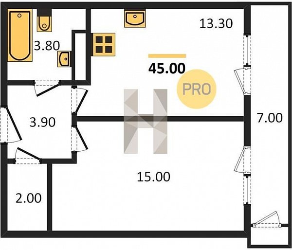 Продается 1-комн. квартира, 45 м², ЖК Рекорд-2, 