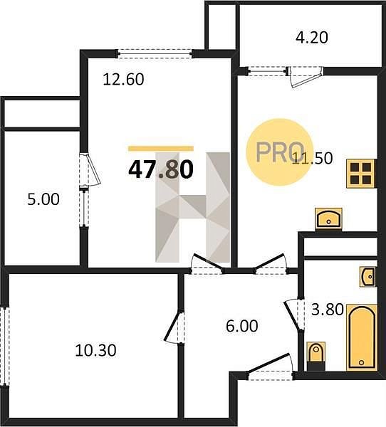 Продается 2-комн. квартира, 47.8 м², ЖК Родной Дом-5, 