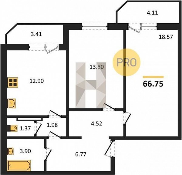 Продается 2-комн. квартира, 66.75 м², ЖК Молодежный-2, 