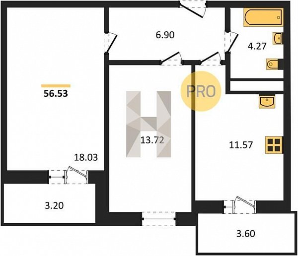 Продается 2-комн. квартира, 56.53 м², ЖК Вектор-2, 
