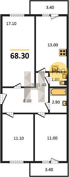 Продается 3-комн. квартира, 68.3 м², ЖК ДарГрад, 