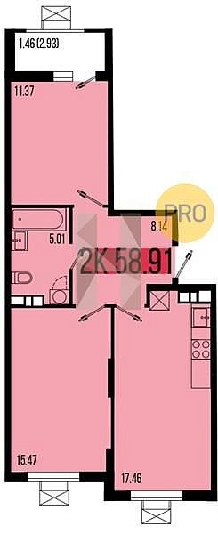 Продается 2-комн. квартира, 58.91 м², ЖК Цветной бульвар, 