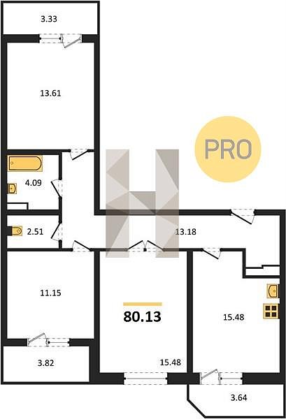 Продается 3-комн. квартира, 80.13 м², ЖК URAL, 