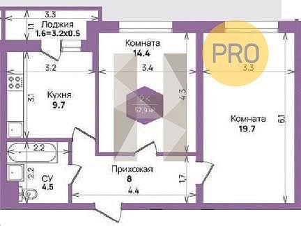 Продается 2-комн. квартира, 57.9 м², ЖК Жилой квартал Бауинвест, 