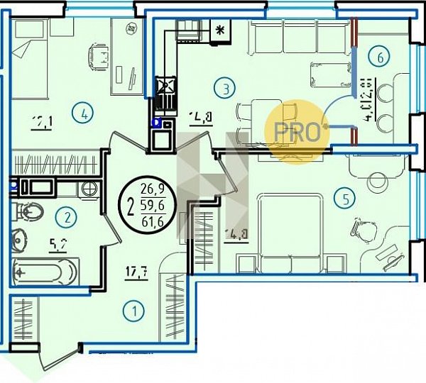 Продается 2-комн. квартира, 61.6 м², ЖК Первое Место, 