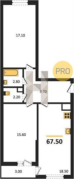 Продается 2-комн. квартира, 67.5 м², ЖК Сармат, 
