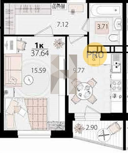 Продается 1-комн. квартира, 37.64 м², ЖК Дом на Луговой, 