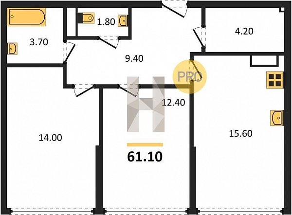 Продается 2-комн. квартира, 61.1 м², ЖК Догма Парк, 