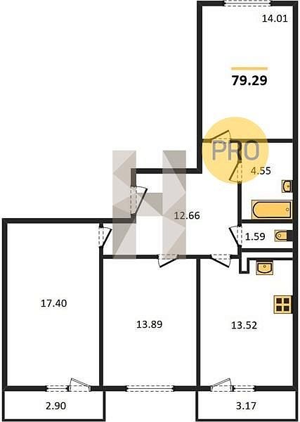 Продается 3-комн. квартира, 79.29 м², ЖК Сармат, 