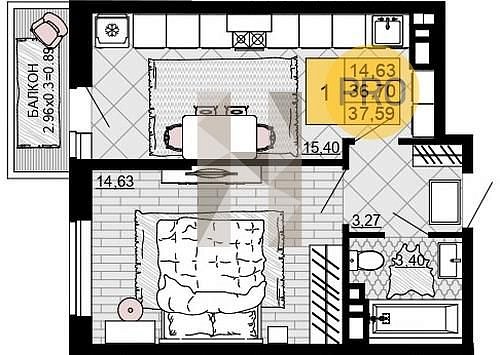 Продается 1-комн. квартира, 37.59 м², ЖК Дружба, 