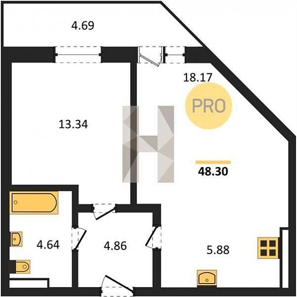 Продается 1-комн. квартира, 48.3 м², ЖК Вектор, 