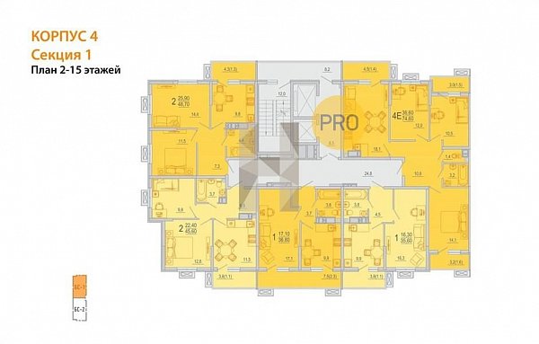 3-комн. квартира, 75.3 м², ЖК Южане (№132163)