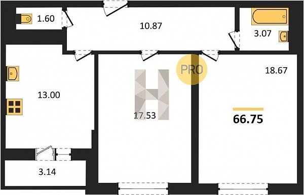 Продается 2-комн. квартира, 66.75 м², ЖК Левада, 