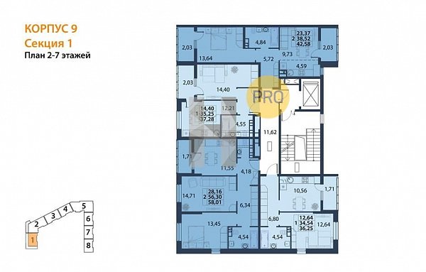 2-комн. квартира, 58.01 м², ЖК Белые Росы (№132751)