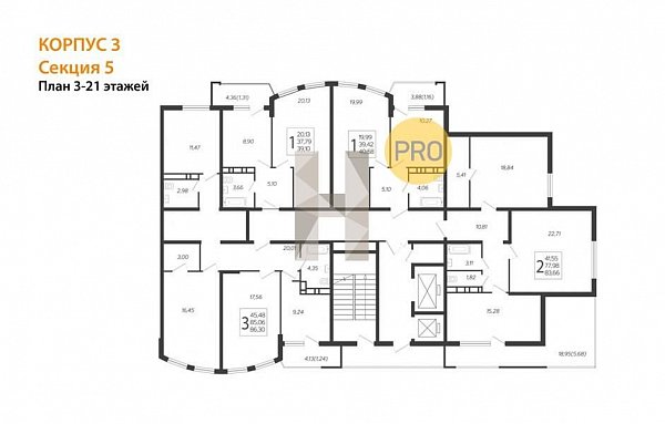 3-комн. квартира, 86.3 м², ЖК Режиссёр (№132480)